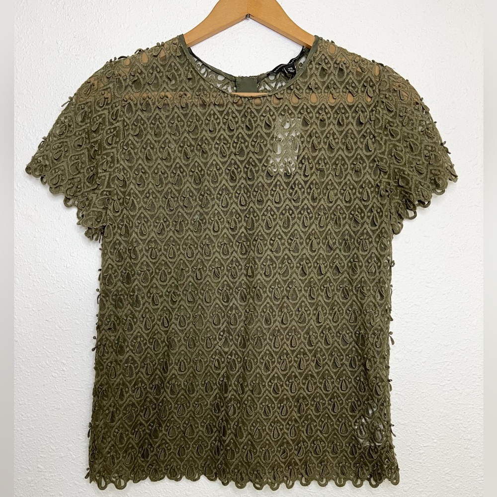 Banana Republic NWT Short Sleeve Sheer Olive Green Blouse Size XS